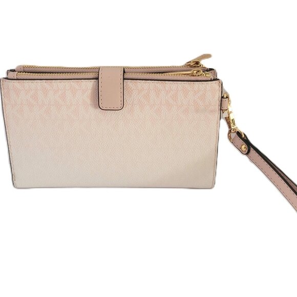 Michael Kors Jet Set Travel Large Double Zip Wristlet Clutch Powder Blush Ombre - Picture 5 of 7